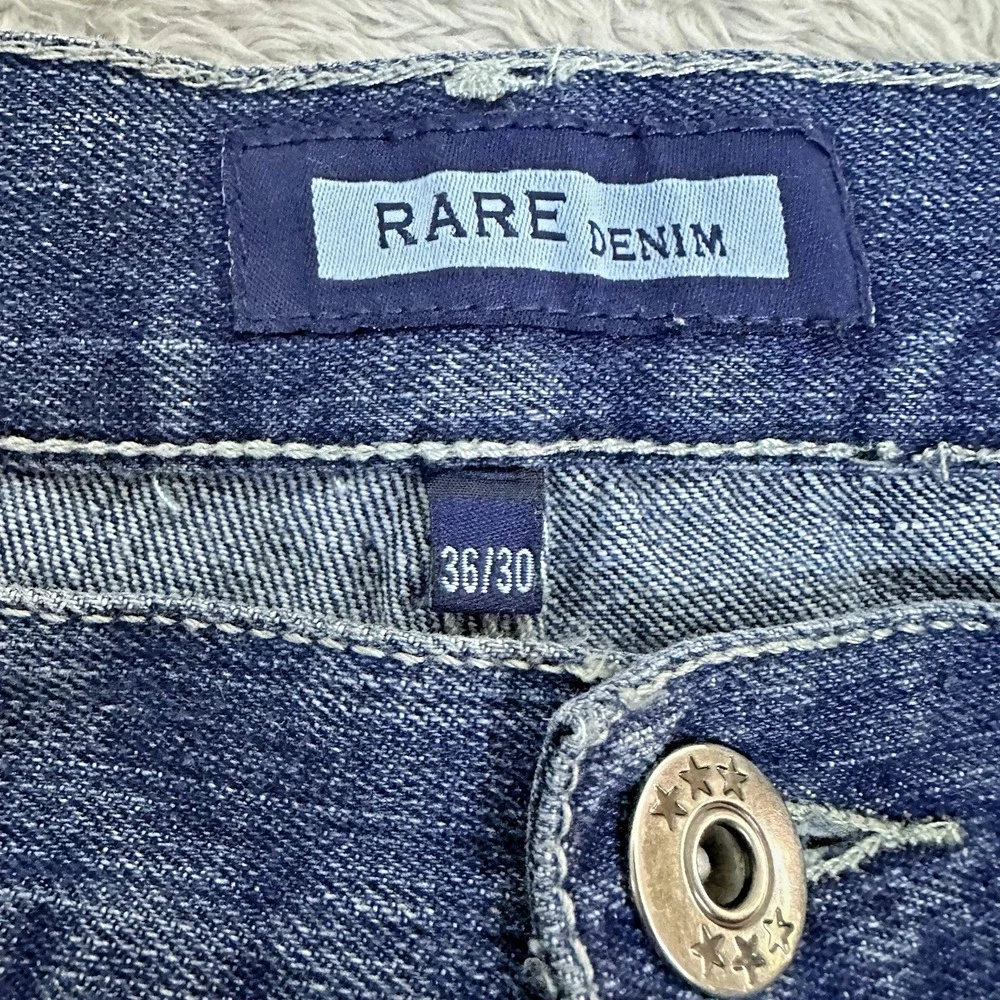 Mens‎ 36x26 Straight Leg Jeans Dark Wash Streetwear Embroidered Crest Cotton